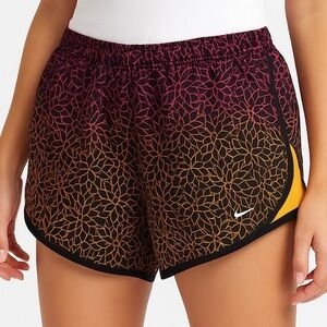 Nike Running Dri-FIT Tempo Shorts Black Orange Gradient Pattern Workout Size M